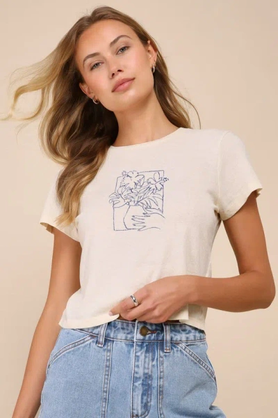 Rvca 411 Cream Flower Short Sleeve Graphic Tee In White