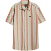 Rvca Alvarado Stripe Short Sleeve Linen Blend Button-up Shirt In Multi