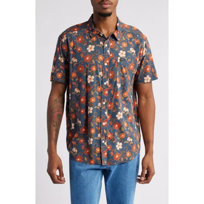 Rvca Anytime Short Sleeve Button-up Shirt In Duck Blue