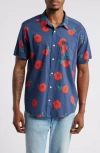 Rvca Anytime Short Sleeve Button-up Shirt In Navy