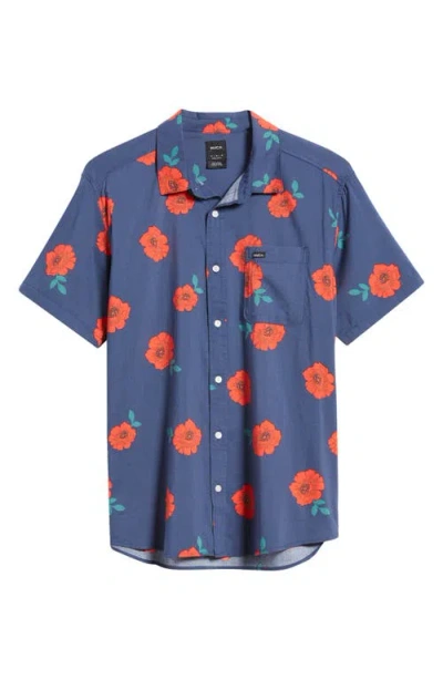 Rvca Anytime Short Sleeve Button-up Shirt In Navy