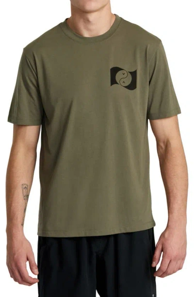 Rvca Balance Banner Graphic Performance T-shirt In Olive