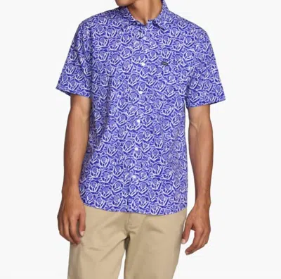 Rvca Barba Roses Short Sleeve Top In Light Blue In Animal Print