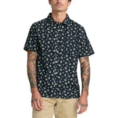 Rvca Breezy Floral Short Sleeve Button-up Shirt In Blue