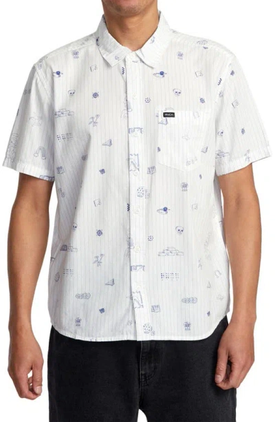 Rvca College Ruled Regular Fit Short Sleeve Button-up Shirt In Antique White