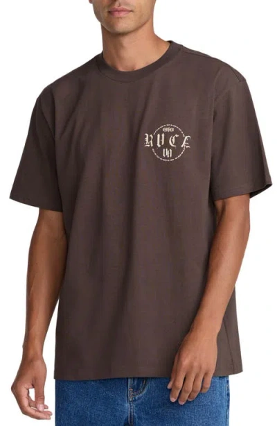 Rvca Dark Link Oversize Cotton Graphic T-shirt In Brown