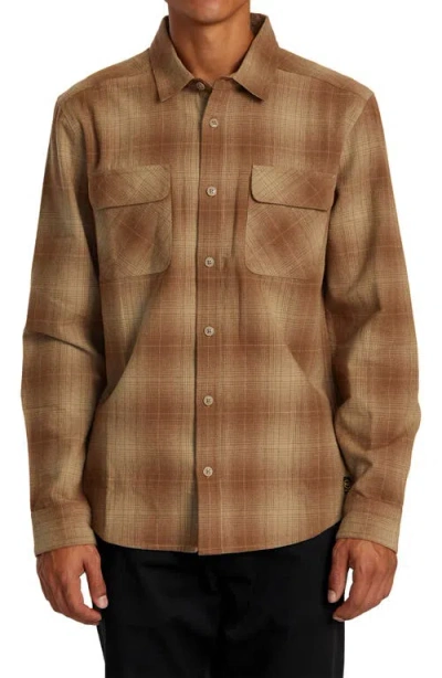 Rvca Dayshift Plaid Cotton Flannel Button-up Shirt In Wood