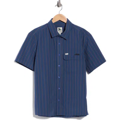 Rvca Dayshift Stripe Button-up Shirt In Moody Blue