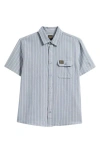 Rvca Dayshift Stripe Ii Short Sleeve Button-up Shirt In Blue