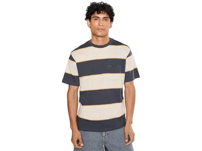 Rvca Dayshift Stripe Short Sleeve Men's T Shirt Light Khaki: Md In Blue