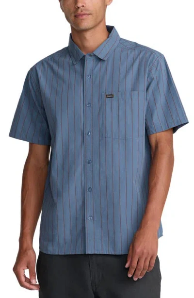 Rvca Dayshift Workwear Stripe Short Sleeve Button-up Shirt In Black