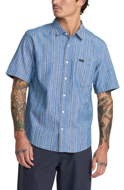 Rvca Denim Days Stripe Short Sleeve Button-up Shirt In Multi