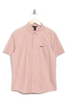 Rvca Douglas Solid Short Sleeve Cotton Button-up Shirt In Pink