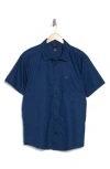 Rvca Douglas Solid Short Sleeve Cotton Button-up Shirt In Ensign Blue