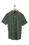 Rvca Douglas Solid Short Sleeve Cotton Button-up Shirt In Jade