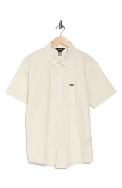 Rvca Douglas Solid Short Sleeve Cotton Button-up Shirt In Natural