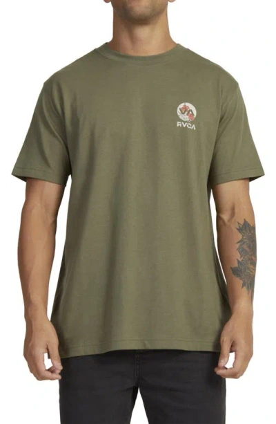 Rvca Drawn In Organic Cotton Graphic T-shirt In Olive