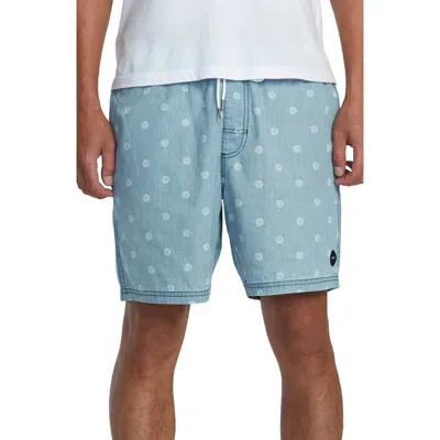 Rvca Escape Cotton Chambray Drawstring Shorts In Blue