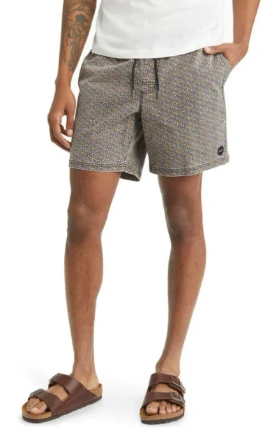 Rvca Escape Cotton Shorts In Black Floral