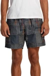Rvca Escape Drawstring Cotton Walking Shorts In Blue Patchwork