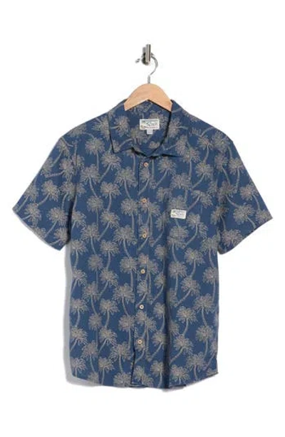 Rvca Exotica Regular Fit Floral Short Sleeve Linen Blend Button-up Shirt In Dark Denim