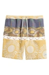 Rvca Exotica Stripe Drawstring Shorts In Yellow