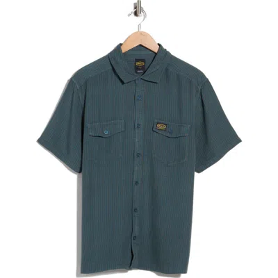 Rvca Exotica Stripe Short Sleeve Button-up Shirt In Duck Blue