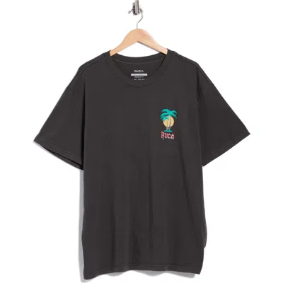 Rvca Frond Mural Cotton Graphic T-shirt In Black