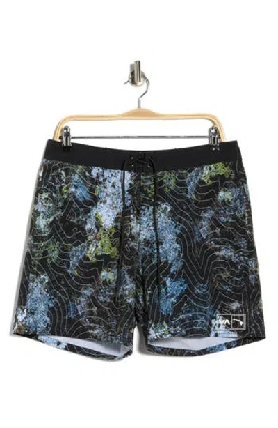 Rvca Hawaii Topo 17 Swim Trunks In Black
