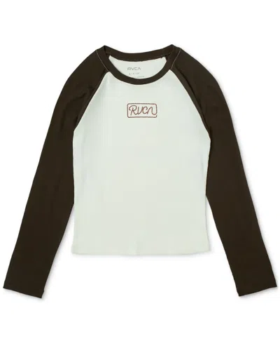 Rvca Juniors' Classic Logo Raglan-long-sleeve T-shirt In Chocolate Torte