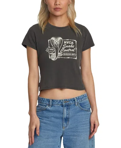 RVCA JUNIORS' COTTON CROPPED GRAPHIC CREWNECK TEE