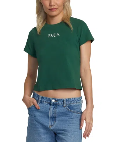 Rvca Juniors' Cotton Cropped Graphic Crewneck Tee In Pineneedle