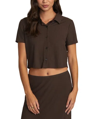 Rvca Juniors' Jenni Cropped Short-sleeve Shirt In Chocolate Torte