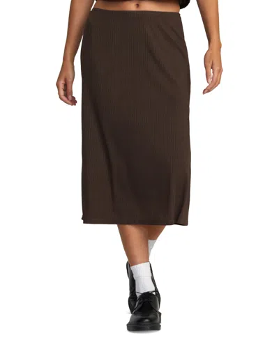 Rvca Juniors' Jenni Ribbed Midi Skirt In Chocolate Torte