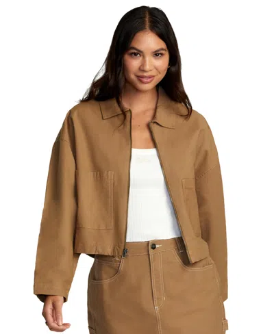 Rvca Juniors' Solid Zip-front Spring Shift Shift Cotton Jacket In Ermine