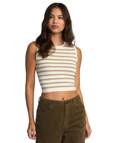 Rvca Juniors' Striped Round-neck Sleeveless Tank Top In Latte