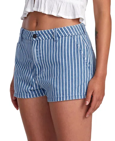 Rvca Juniors' Weekend Striped Denim Shorts In Washed Indigo