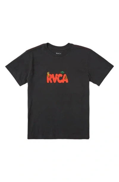 Rvca Kids' Apple A-day Cotton Graphic T-shirt In Pirate Black