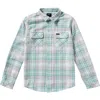 Rvca Kids' That'll Work Plaid Flannel Button-up Shirt In Silver Bleach