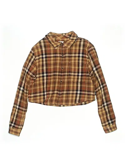 Pre-owned Rvca Kids' Long Sleeve Button Down Shirt In Brown