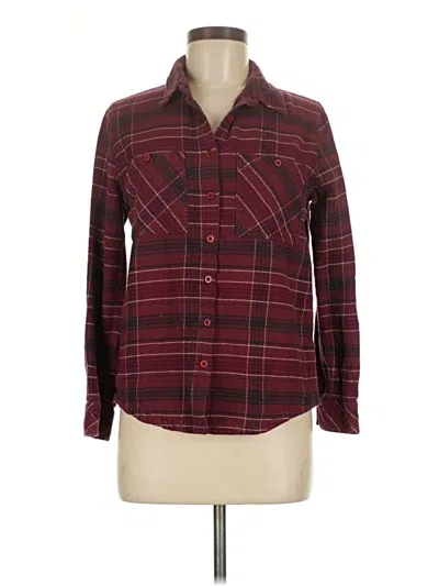Pre-owned Rvca Long Sleeve Button Down Shirt In Burgundy