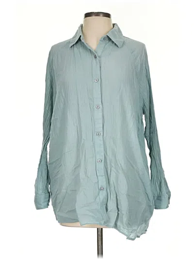 Pre-owned Rvca Long Sleeve Button Down Shirt In Teal
