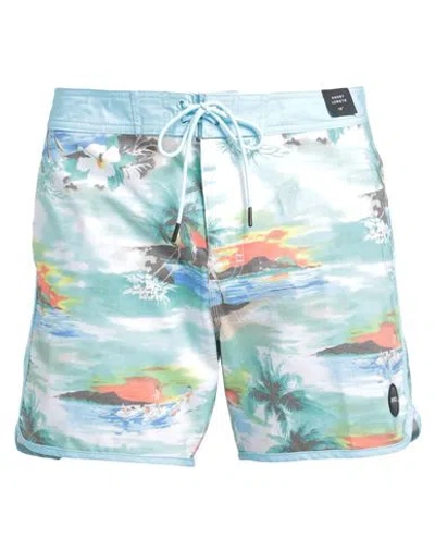 Rvca Man Beach Shorts And Pants Sky Blue Size 34 Cotton, Polyester, Elastane In Multi