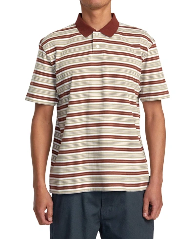 Rvca Men's Uptown Stripe Short Sleeve Polo Shirt In Antique White