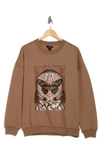 Rvca No Shame Crew Sweatshirt In Rustin Brown