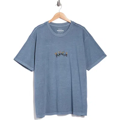 Rvca Olde Cotton Graphic T-shirt In Vintage Navy