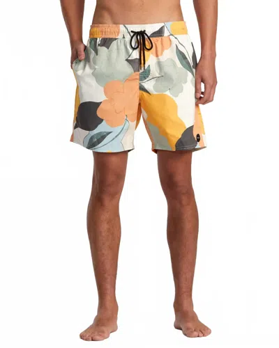 Rvca Perry Elastic Waist Swim Trunk In Orange In Multi