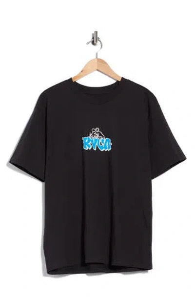 Rvca Ratnest Cotton Graphic T-shirt In Black