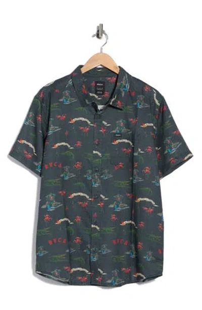 Rvca Reception Short Sleeve Linen Blend Shirt In Multi