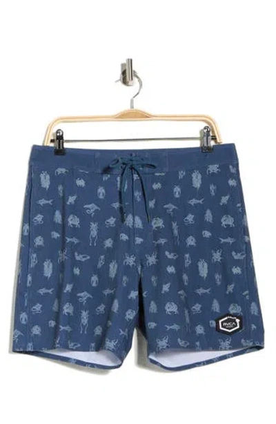 Rvca Sea Life Swim Trunks In Blue